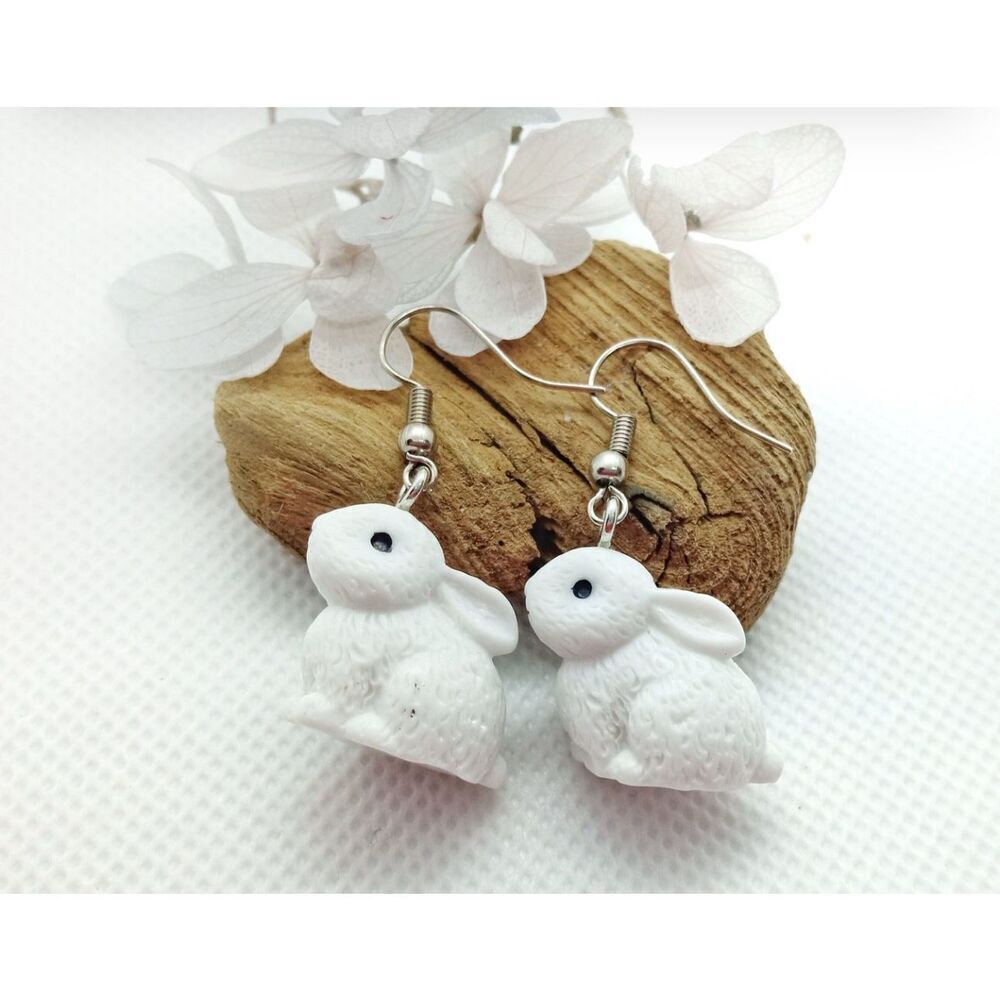 White bunny statement earrings